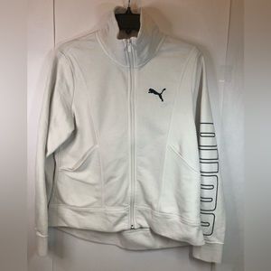 Puma Jacket Womens Large White Zipper Style Logo On Arm Mock Neck